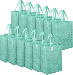 HOMESTIC Non-Woven Reusable Eye-Print Shopping Handbag|Pack of 12|Green Pack of 12 Grocery Bags