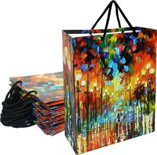 Aakriti Paper Bags for Wedding/Birthday/Return Gifts Soft Handle Bag Size 12.2"X10"X3.7" Pack of 10 Grocery Bags