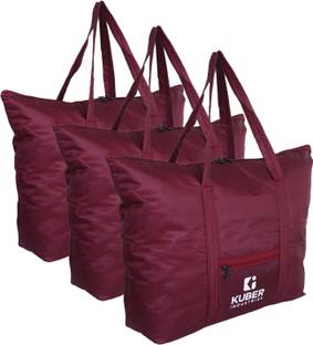 KUBER INDUSTRIES Polyester Shopping Bag for Grocery With Front Small Pocket Pack of 3 Grocery Bags