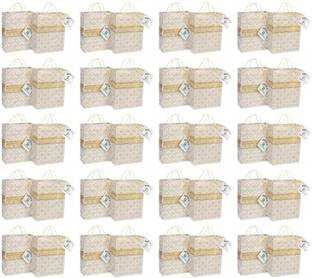 Sainik's Access To Quality Plain Golden Designs Promotional Gift / Goodies Paper Bags Pack of 20 Grocery Bags