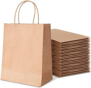 Aakriti Bags Paper Gift Bags, Brown Paper Bags with Handles Grocery Shopping Bags Pack of 25 Grocery Bags