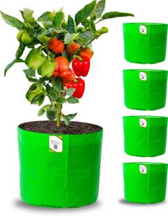 ORGANICBAZAR 15x15 Grow Bags for Terrace Garden, Premium HDPE 260 GSM Planter, Pack of 5, Green Grow Bag