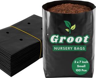 GROOT Small (5X7 inch 100 Pcs) Plastic Grow Nursery Bags Plant Container Home Garden Grow Bag