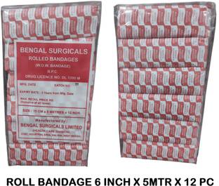 BENGAL SURGICALS Absorbent Cotton Medical Gauze Roll Bandage 6inch (15cm x 5mtr) Sterile Gauge Roll