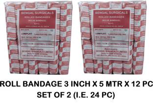 BENGAL SURGICALS Absorbent Cotton Medical Gauze Roll Bandage 3inch (7.5cm x 5mtr) (24 Rolls) Sterile Gauge Roll