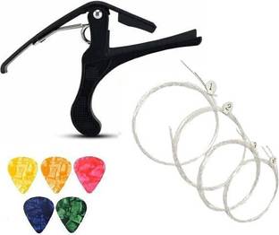 TechBlaze 6 Ukulele String, Metal Capo with 5 Free Picks Capotastos One Handed Trigger Guitar Capo Quick Change Capo for Ukulele, Bass, Electric and Acoustic Guitar Clutch Guitar Capo