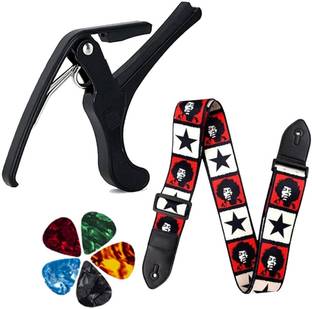 IMAGINEA Guitar Capo with Electric Guitar Strap/Belt with Leather End for Acoustic Guitar Clutch Guitar Capo