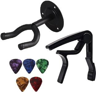 TechBlaze Acoustic Guitar Wall Mount &Quick Change One Handed Trigger Guitar Capo (picks) Clutch Guitar Capo