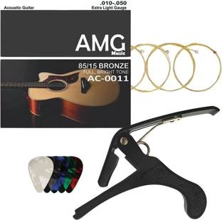 AMG Music Acoustic Guitar String with Guitar Capo and 5 picks for Acoustic Electric Guitar Clutch Guitar Capo