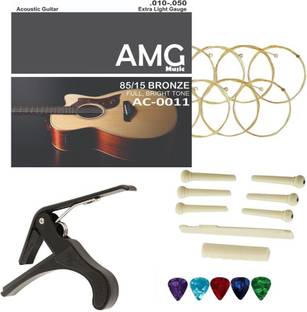 AMG Music Acoustic Guitar String Set with Picks and Guitar Capo with Guitar Saddle Set For Guitars Guitar String