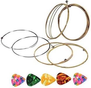 TechBlaze Acoustic Guitar String and 4pcs Abstract Art Celluloid Guitar Picks for Acoustic Guitar Full Set of Extra Light Special Acoustic Guitar Strings Stainless Steel Set of 6 Guitar String (Assorted Colors) Guitar String
