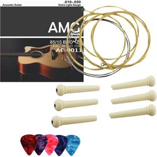 AMG Music Acoustic Guitar Picks With Unique Multi-Coloured And Guitar Pins Set Of6 & Full Set of Guitar String