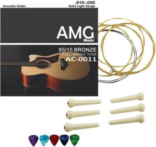 AMG Music Acoustic 6 Guitar String Set with Picks and Guitar Saddle Pins For Acoustic Guitar Guitar String