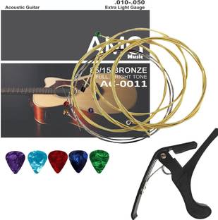 AMG Music Acoustic Guitar Strings Set Stainless Steel Replacement Guitar Strings with Guitar Capo Guitar String