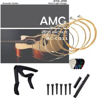 AMG Music Acoustic Guitar String Set with Combo of Saddle set & Quick Change Capo Guitar String