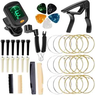 IMAGINEA Acoustic Guitar Accessories Tool Kit, 3 Strings, Tuner, Capo, Winder Tool, Saddle Set Guitar String