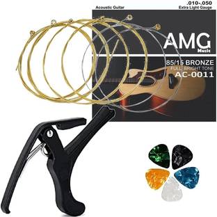 Mocking Bird Acoustic Full Set of 6 Stainless Steal Guitar String with Capo Replacement Guitar String Guitar String