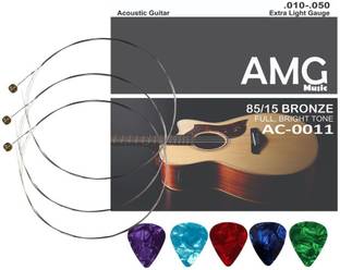 AMG Music Acoustic Guitar B 2nd String Set Of 3 Stainless Steal For Acoustic Guitar with Picks B Guitar String