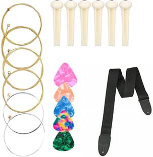 AMG Music Acoustic Guitar Bridge Pins With 5Picks With Guitar Strap Black Belt & Full Set Of Guitar String