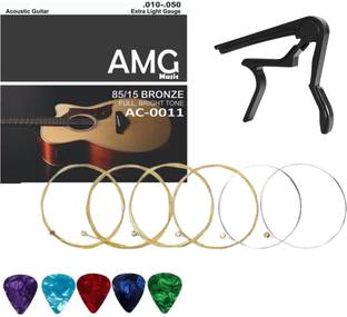 AMG Music Acoustic Full String Set With Capo For Guitar, Electric, Ukulele Guitar String