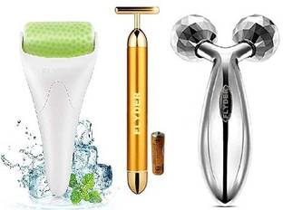 FLYDER T-Shaped Gold Beauty Vibration Massage With 3D Massager With Ice Roller Massager