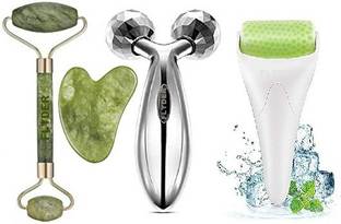 FLYDER Ice Roller For Face Massager, 3D Roller Face Massager, With Anti Aging 100% Natural Jade StoneWith Gua Sha Facial Tools, Roller,Facial healing Slimming Massage. (PACK OF -3)