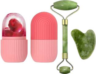 Amora Ice Roller and Face Stone Roller with Gua Sha Set Face Massager Combo