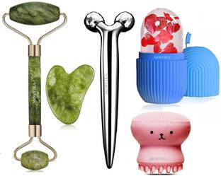 MORVIKA 100% Natural Jade Roller With Gau Sha,ice Roller, 3D Massager,Octopus Brush