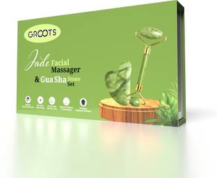 Groots Natural Jade Stone Facial Roller Massager with Gua Sha Tool for Face Eye Neck