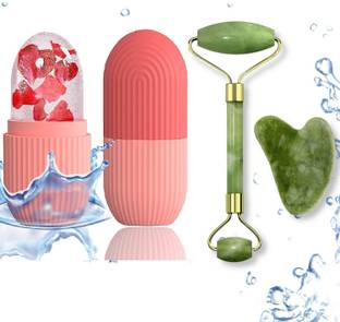 Saleswell Ice Roller and Face Stone Roller Massager with Gua Sha Stone Set