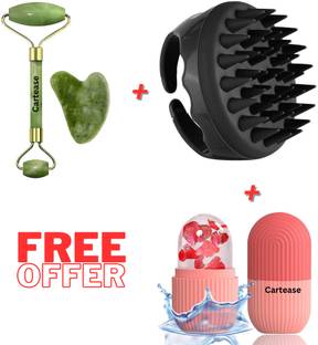 CartEase Corner Facial Massager Jade Roller | Scalp Massager Shampoo Brush | Ice Cube Roller