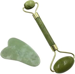 Qellon Jade Roller and Gua Sha Set Roller and Gua Sha Set for Beautiful Skin Detox - Facial Body Eyes Neck Massager Tool Reduce Wrinkles Aging - Original Natural Jade Stone-JadeRoller With GuaSha Facial MessagerAnti Aging 100% Natural Jade Facial Roller healing Slimming Massager
