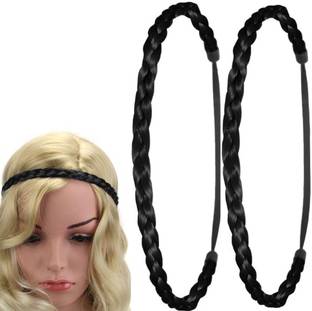 HONEY ACCESSORIES 2pc black Strands Synthetic Hair Braided Headband for Women Girls Head Band
