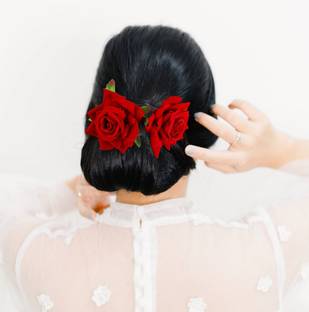 Proplady Wedding Combo (Set of 2) Red Roses Side Metal Bridal Bun Juda Stick Bun Stick