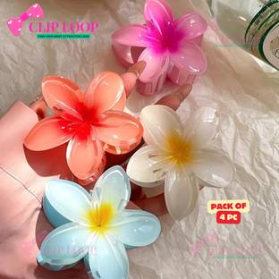 CLIPLOOP 4 Pcs Flower Claw Clip for Women, Hawaiian Plumeria Hair Clip Hair Claw