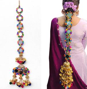 ONEX Hair Choti Jadai Billai Wedding Bridal Paranda (Multicolor with mirrors design) Braid Extension