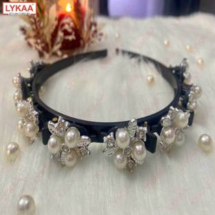 Lykaa Pearl Hairband with Alligator Clips Braided Double Layer Plait Hairpin - (1 Pcs) Head Band