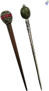 Triply9 Oxodise Metal Bun stick with pearl & Handmade Woodan Bun Stick