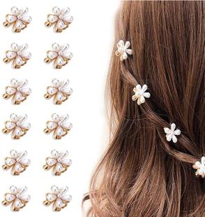 SassyTouch 12 Pcs Small Pearl Flower Hair Clips with Daisy, Sweet Bangs Hair Jaw Clips Hair Clip