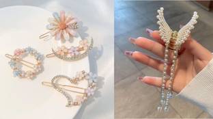 Fezzalo 5 Pcs Metal Stone Hair Clip/ Hair Pin. Korean Style Butterfly Pearls Claw Clip Hair Clip