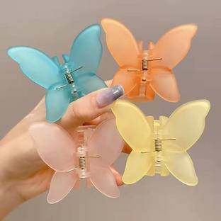 SAMYAK Pack of 4 Butterfly Frosted Colors Large Non Slip Clutchers Clip Hair Claw