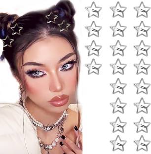 sannidhi 12pcs Star Hair Clips for Women Teen Girls, Silver Metal Snap Hair Barrettes Hair Clip