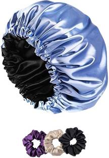 Attune Silk Satin Hair Bonnet|Reversible Sleep CapNight Hat for Women with 3 Scrunchies Hair Accessory Set