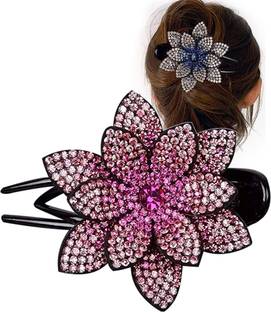MANODHRUVA Rhinestone Flower Bun Clip Flower Duck Claw, Multicolor Hair Claw