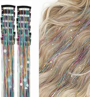 VIVIAN 2Pcs Hair Tinsel Clip in Glitter Tinsel 24Inch Hair Tinsel (Rainbow/2Pcs) Braid Extension
