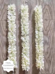 Rubela 3PC Plain White Jasmine Flower Fabric Gajra 10inch for Stunning Hairstyles Hair Band