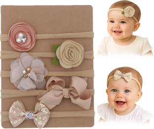 SYGA 5 Pcs Flower & Bow Stretchable, Nylon Headband for Newborn Infant Toddlers Baby Head Band
