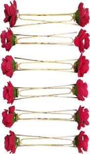MX WOMEN HAIR STYLE Artificial Red Flower U Shape Hair Pin for Hair Bun Hair Pin