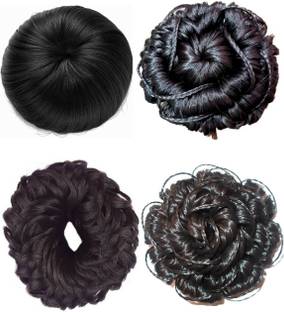 Girdhari Lal Pack of Two Brown and Two Black Fantastic & Stylish Brown Hair Curly Mindi Juda and Brown Hair Band Juda with Stylish Black Bun and Black Mindi Juda Women and Girls Hair Juda Bun