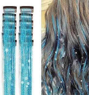 D-DIVINE 2Pcs  Tinsel Clip in Glitter Tinsel 24Inch  Tinsel (SkyBlue/2Pcs) Hair Extension